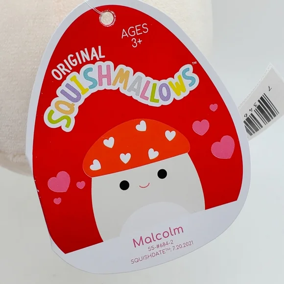 4.5" Squishmallow Malcolm mushrooms heart Valentine's Day KellyToy Plush NEW - Picture 2 of 3